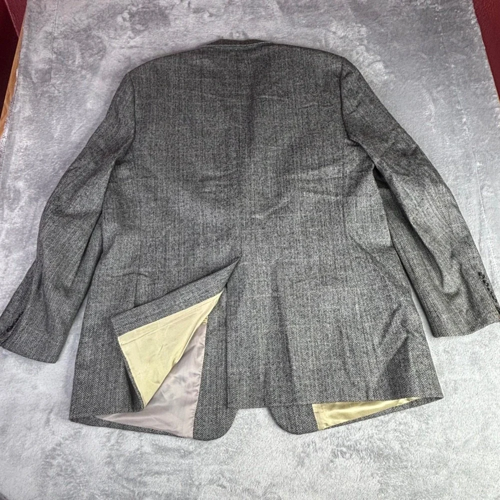 Brooks Brothers Blazer Mens 48L Grey Herringbone Wool Windowpane Sport‎ Coat USA